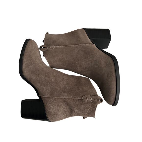 NWOB Mia Pewter Leather Suede Short Boots Zipper Stacked Heel-8M - Picture 7 of 13